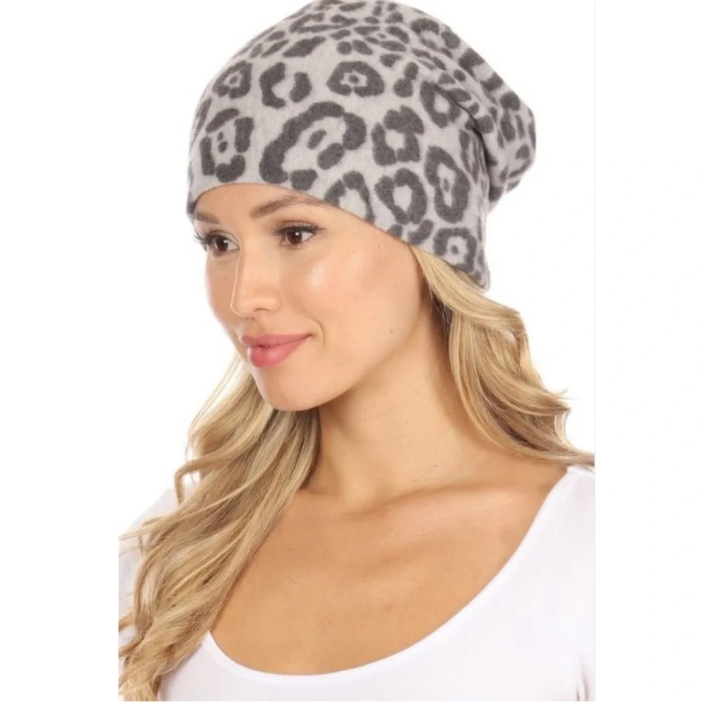 🍁NewVersatile Brushed Gray Leopard Print Beanie Hat/Ponytail Beanie/Headband